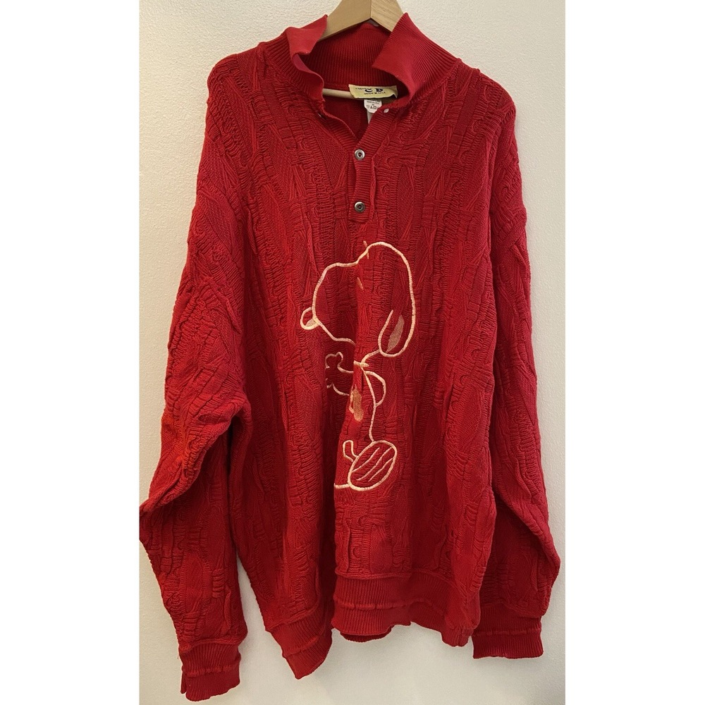 Vintage Charlie Brown Snoopy Red Sweater Heavy Knit Relaxed Fit‎ USA Sz 2XL